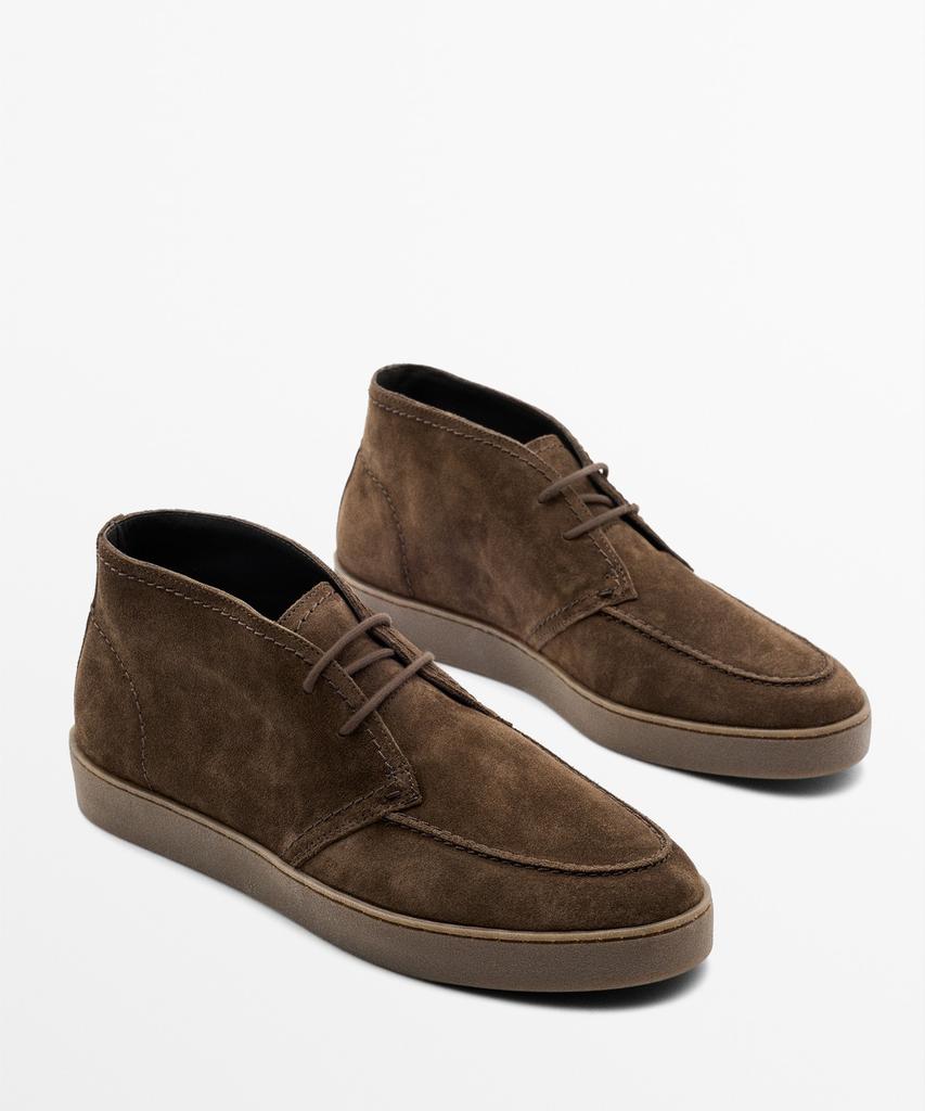 Massimo Dutti Split Suede Stitch Detail Bootie Shoes