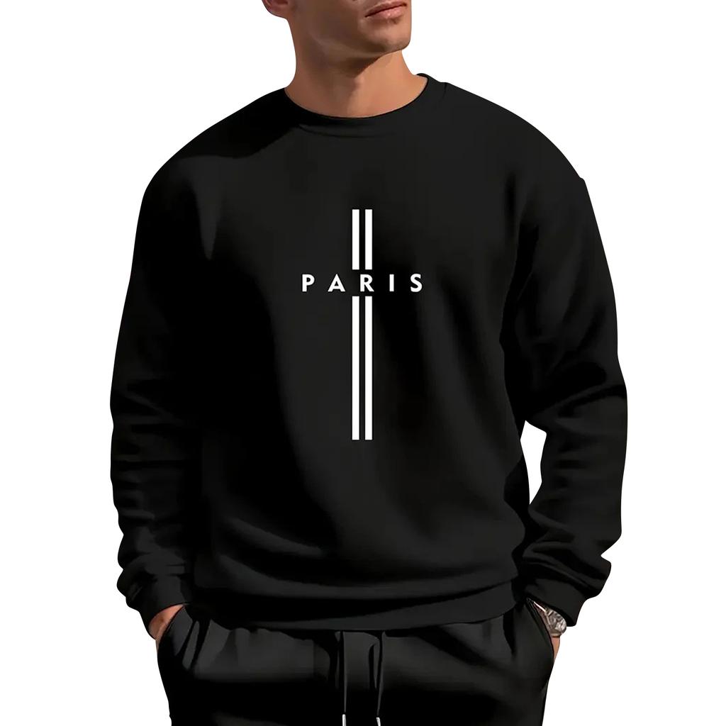 Men's Letter Printed Round Neck Long Sleeve Sweatshirt Casual Sports Top