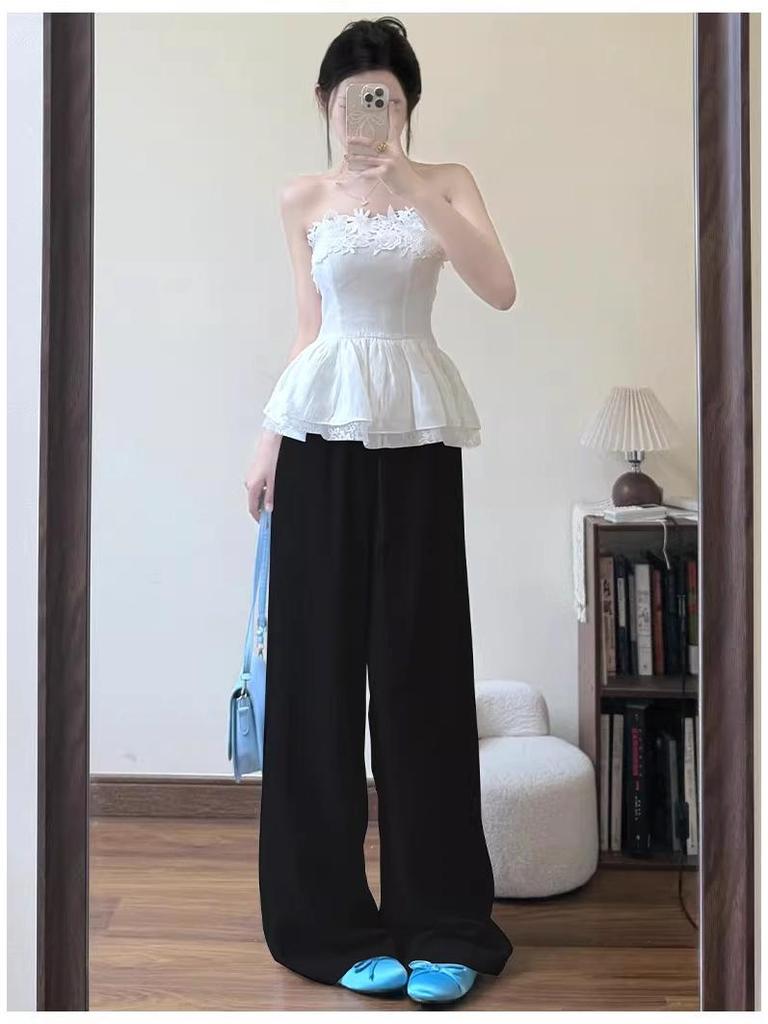Women's White Cotton Linen Wide-Leg Pants - Slimming, Lightweight, Ice Silk, Casual Spring/Summer 2026