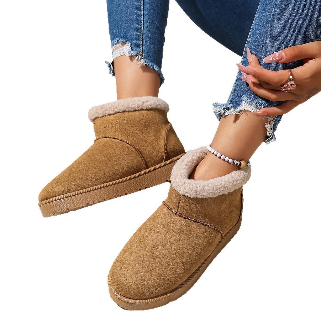 Autumn and Winter New Flat-bottomed Matte Snow Boots Women's Fleece Thickened Non-slip Warm Short Boots