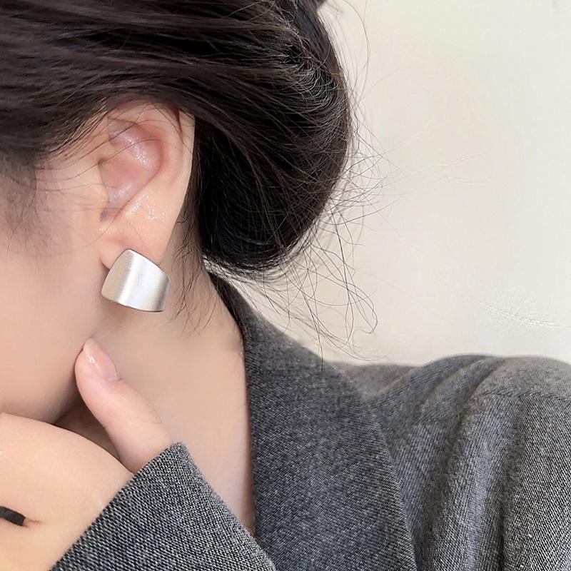 Retro Minimalist Brushed Metal Stud Earrings for Women - Niche Design, Cold-Weather Style