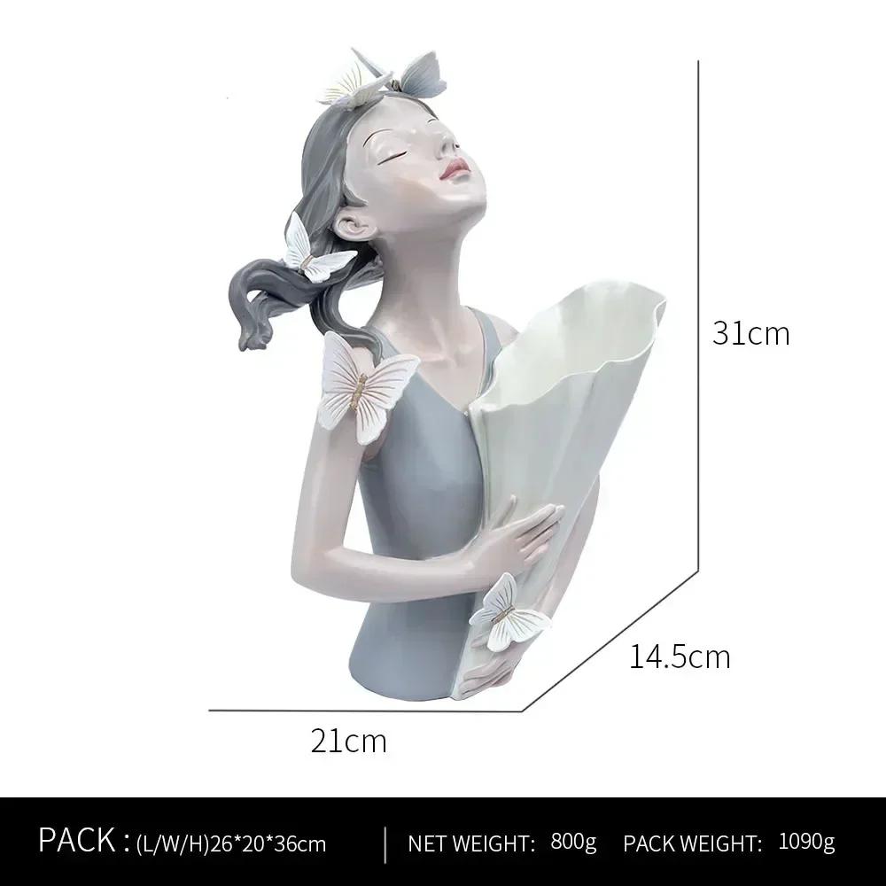 Moderne dekorative künstliche Blumenvase Schmetterlingsmädchen-Skulpturen Inneneinrichtung Heimharz-Ornamente Haushaltsdekoration Vasen