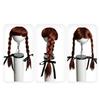 Pet Cosplay Wig Cute Dogs Double Braids with Bows Adjustable Elastic Band Cat Hairpiece for Halloween Christmas Parties Photos