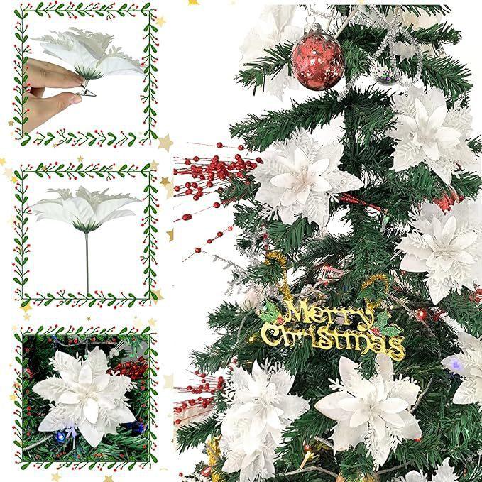 20 Pcs Artificial Flowers for Christmas Tree Decoration, Holiday Decor Set