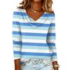 Ladies' Striped Printed Casual and Fashionable Long Sleeved Pullover Top