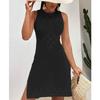 Summer Vacation Sexy Hollow Out O-neck Sleeveless Dress Solid Knitted Dress Elegant High Slit Dresses Beach Sunscreen Cover