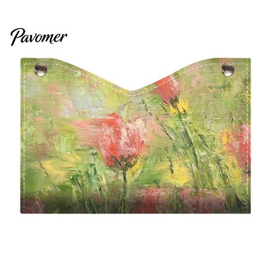 Kitchen Paper Organizer Leather Tissue Box Cover with Oil Painting Pattern, Foldable Desktop Organizer, Napkin Holder Portable Case, Facial Dispenser,