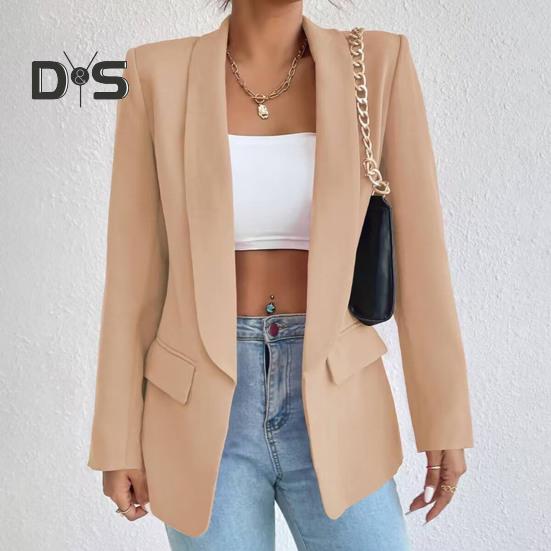 Dámský oblekový kabát jaro podzim jednobarevný business oblek kabát klopa dlouhý rukáv klopa kapsy otevřená přední bunda