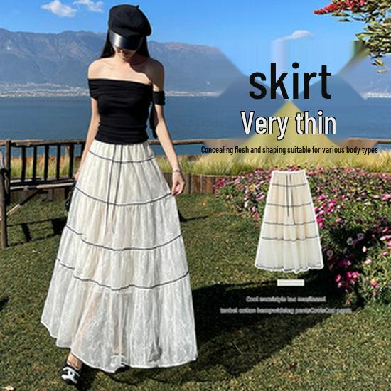 Women's High Waist A-line White Floral Skort - Summer Slimming Petite Mesh Design