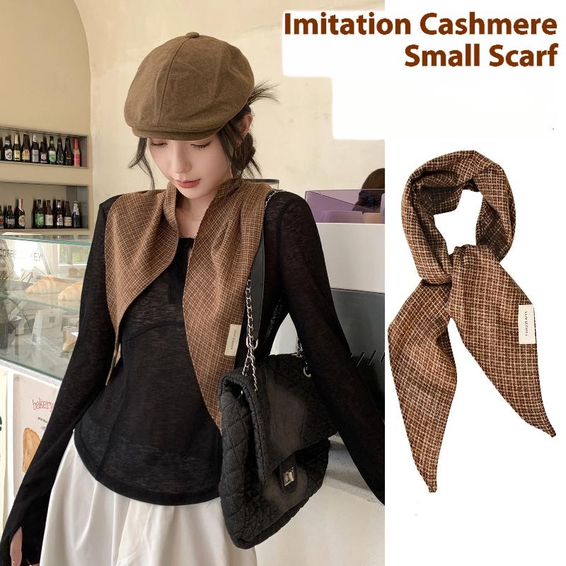 Temperamentní pletená kostkovaná trojúhelníková šála Šála s prémiovým vzhledem Dámská teplá šátek na hlavu Multifunkční ležérní malá šála