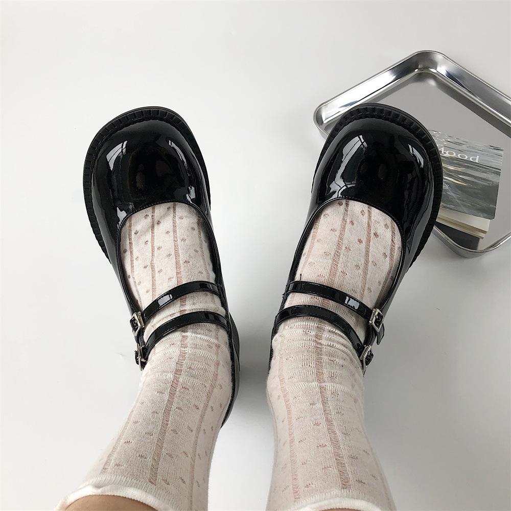 Round Head Japanese Lolita Shallow Mouth Mary Jane Single Shoes Women'S High Heel Retro British Style Jk French Thick Heel Small Leather Shoes