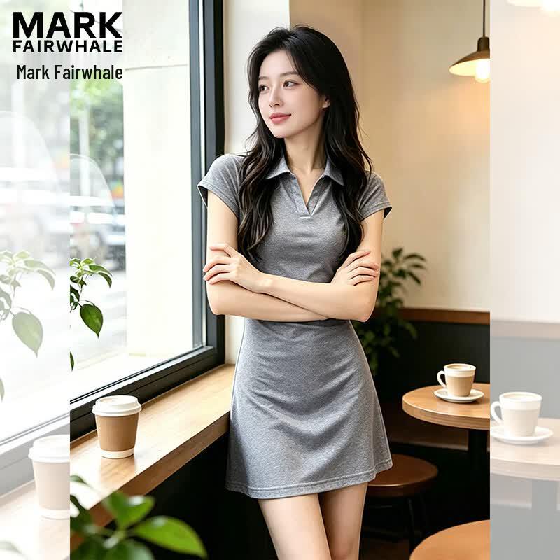 MARK FAIRWHALE Women s Polo Collar Short-Sleeve Dress L серый