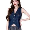 Hong Kong Retro Denim Vest Top - Women's Summer Sleeveless Slim Fit Cardigan