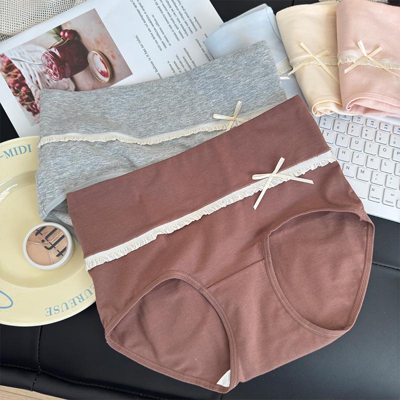 Female Spring and Autumn Sweet Bow 7A Antibacterial High Waist Pure Cotton Briefs