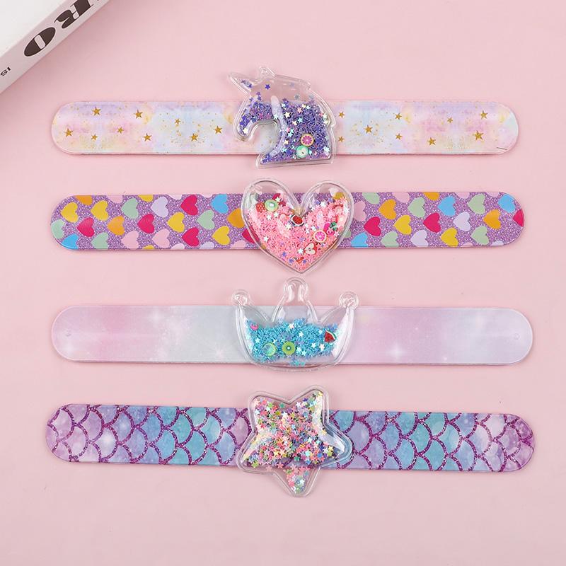 Kids Cartoon Wristband with Glitter Sequins Unicorn Mermaid Slap Bracelets Birthday Party Favors Gift Goodie Pinata Fillers