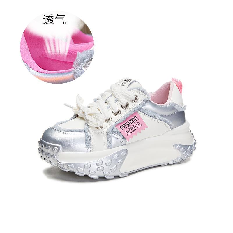 

Шкіряні кросівки тата жіночі 2025 весна нові на товстій підошві зі збільшенням висоти спортивне взуття жіноче універсальне взуття жіноча мода жіноче взуття 40 срібний