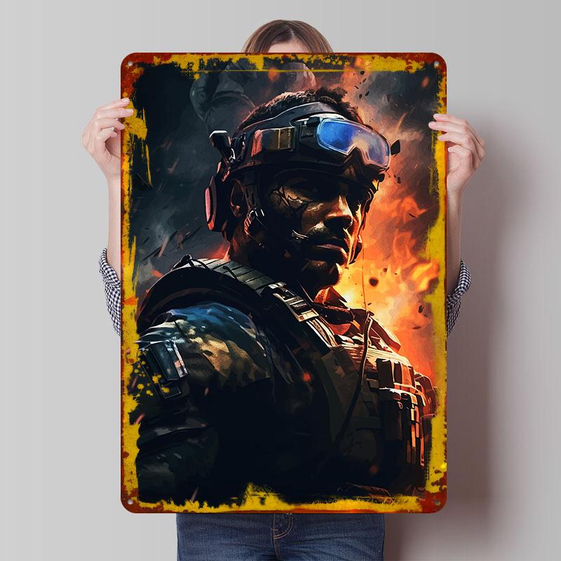 

Soldier Combat Zone Printed Poster Customized Wall Art Retro Vintage Metal Tin Signs for Gamer Room Decoration At Home Wand Deko 7.9x11.8In(20x30cm)