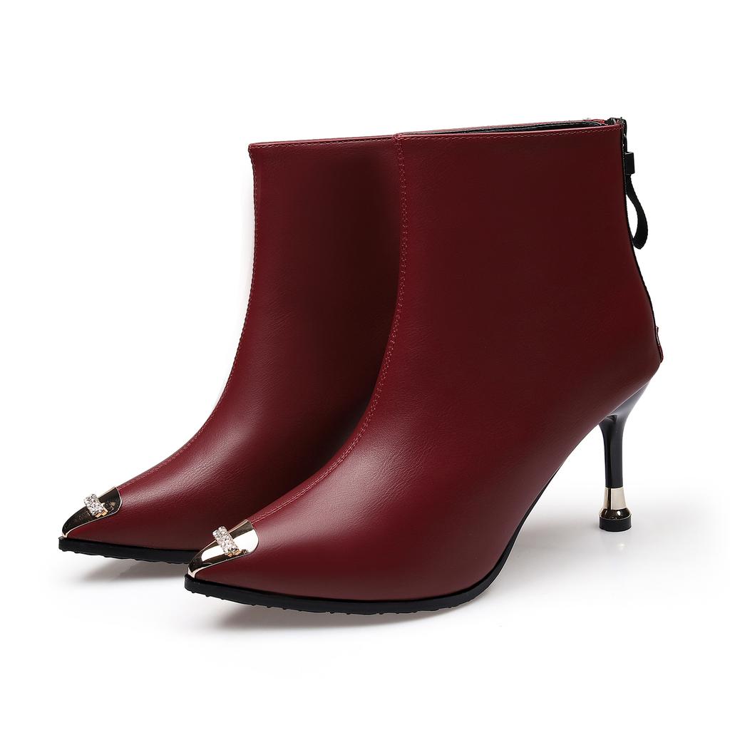 Short boots women's 2026 new rhinestone Korean version versatile fashion back zipper slim heel women's shoes