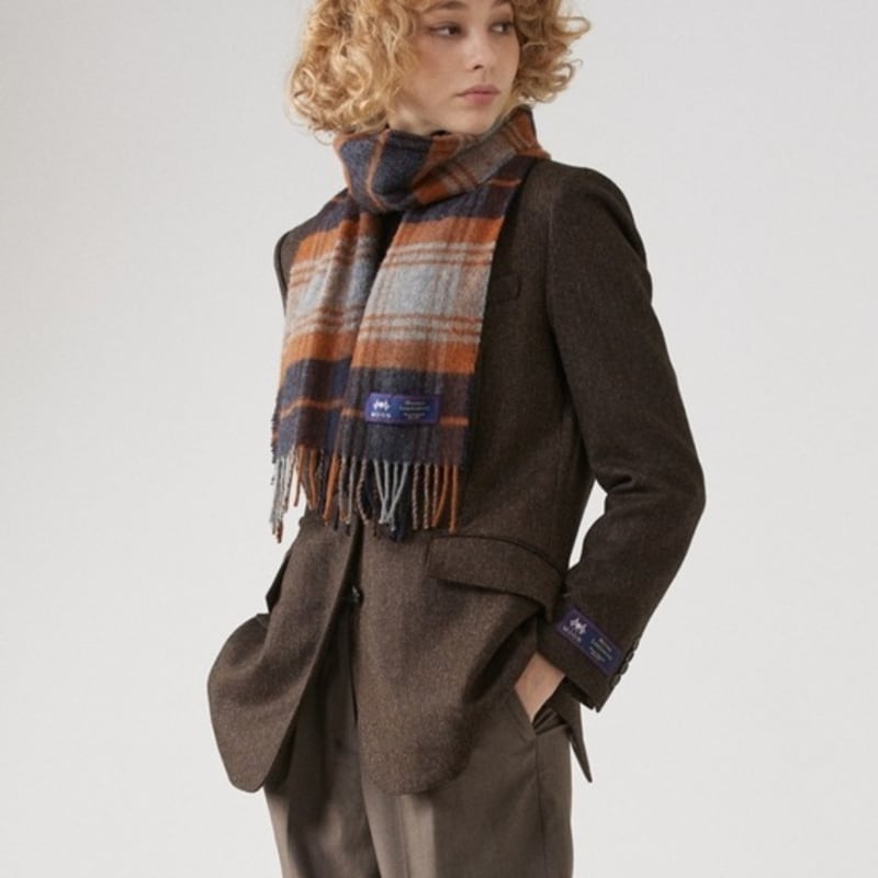 ABRAHAM MOON Merino Wool Muffler 25cm - Brigade Navy Rust