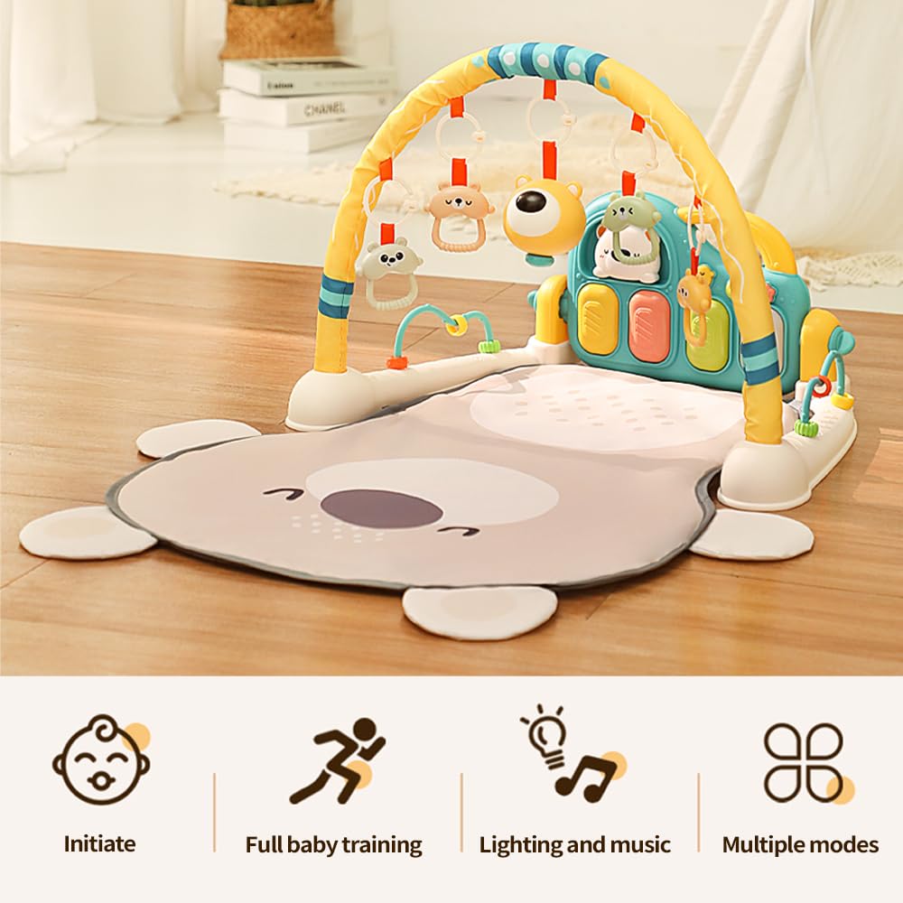 Piano Play Baby Music Mat, Newborn Activity Toy with Piano Kick and Play Gym, Toddler Play Mat Activity Gym (Bear)