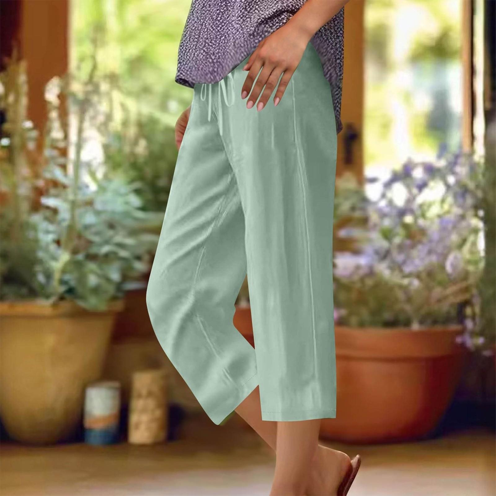 

Женские однотонные брюки из хлопка и льна, свободные брюки с 7 точками и карманами XL