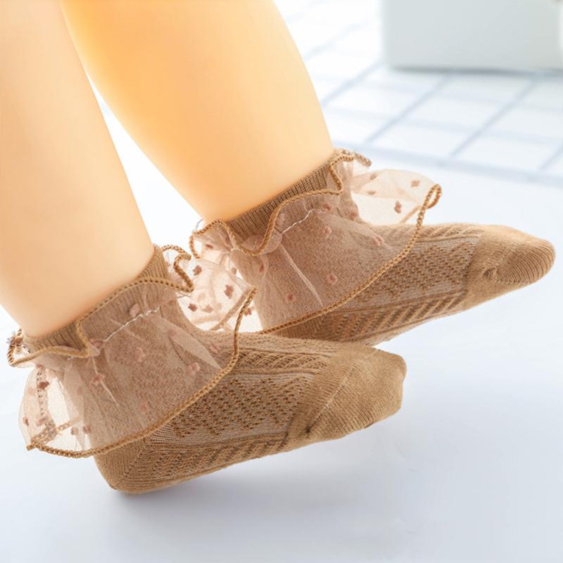 1 Par Flickstrumpor Bomull Jacquardmönster Spets Prinsessstrumpor Barn Dansstrumpor