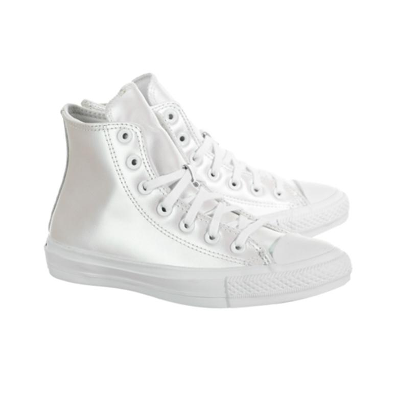 Converse Chuck Taylor All Star Iridescent Leather High-Top Skate Shoes Women Sneakers Silver 566094C
