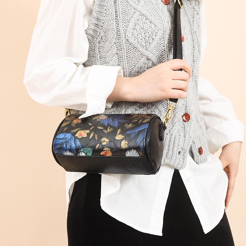 Umhängetasche mit chinesischem Druck - Vintage-Textur, großes Fassungsvermögen, Damenhandtasche, handbemalte Kunst, lässige Pendler-Geldbörse