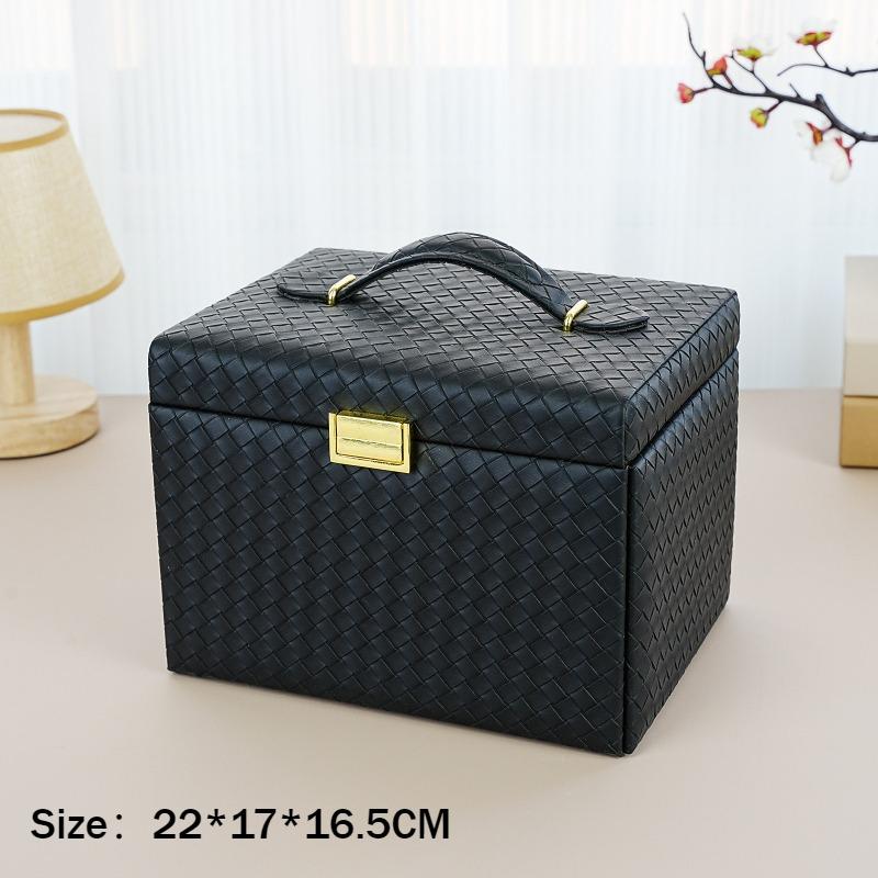 

Woven Pattern Leather Jewelry Box Multilayer Trinket Organizer Boxes Earrings Rings Display Case Desktop Jewellery Storage Cases чёрный