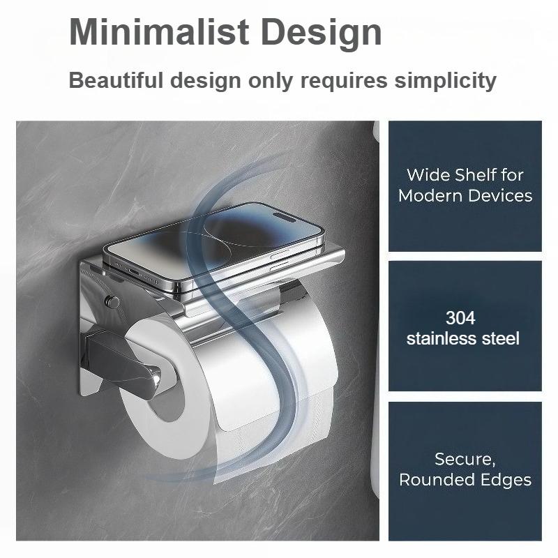 High Quality 304 Stainless Steel Toilet Paper Holder Wall Mounted No Drilling for Bathroom Vanity