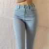 Plus Size High Waist Stretch Light Blue Denim Slim Fit Pencil Pants for Women