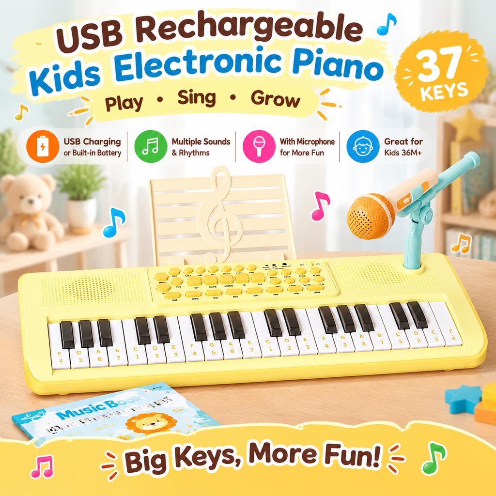 Kids 37-Key Electronic Piano Toy Set USB Rechargeable