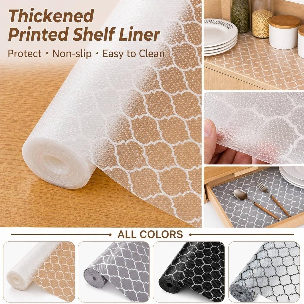 Thick Printed Shelf Liner for Kitchen Cabinet Shelves, Non- Drawer