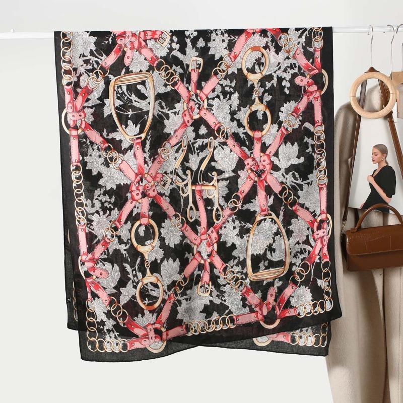 New retro leather buckle chain printed women's scarf silk scarf spring and autumn women's fashion scarf yarn