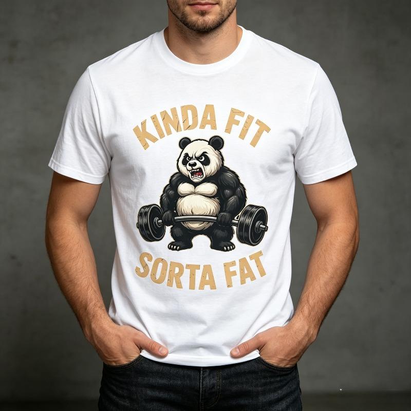 Funny Gym Panda Weightlifting Graphic Tshirt Soft Modal Kinda Fit Sorta Fat Unisex Tee Workout Casual Short Sleeve Fash Tops