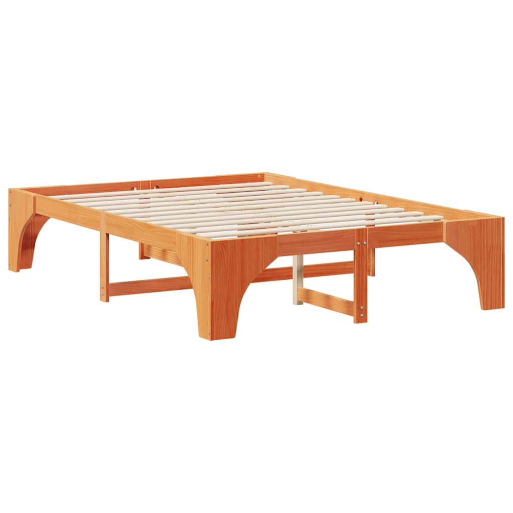 Brown Bed Frame 140 x 200 cm Solid Pine Wood