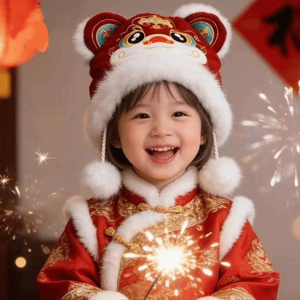 Chinese Style New Year Red Cap Ear Muffs Winter Warm Hat Kawaii Ear Protection Cap  Female/Girls