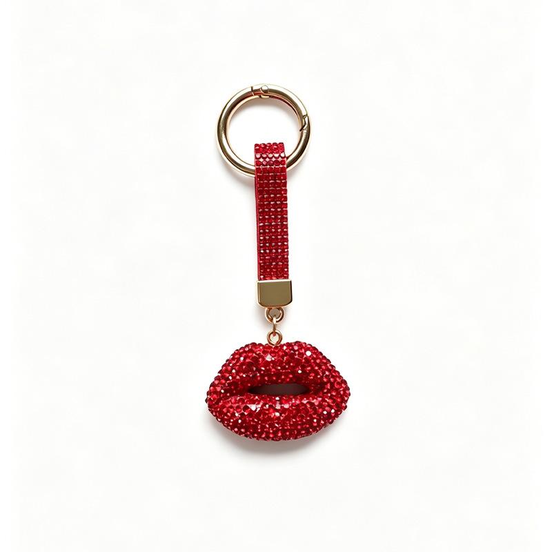 Rhinestone Lips Keychain: Creative Pendant for Women’s Bags & Cars красный