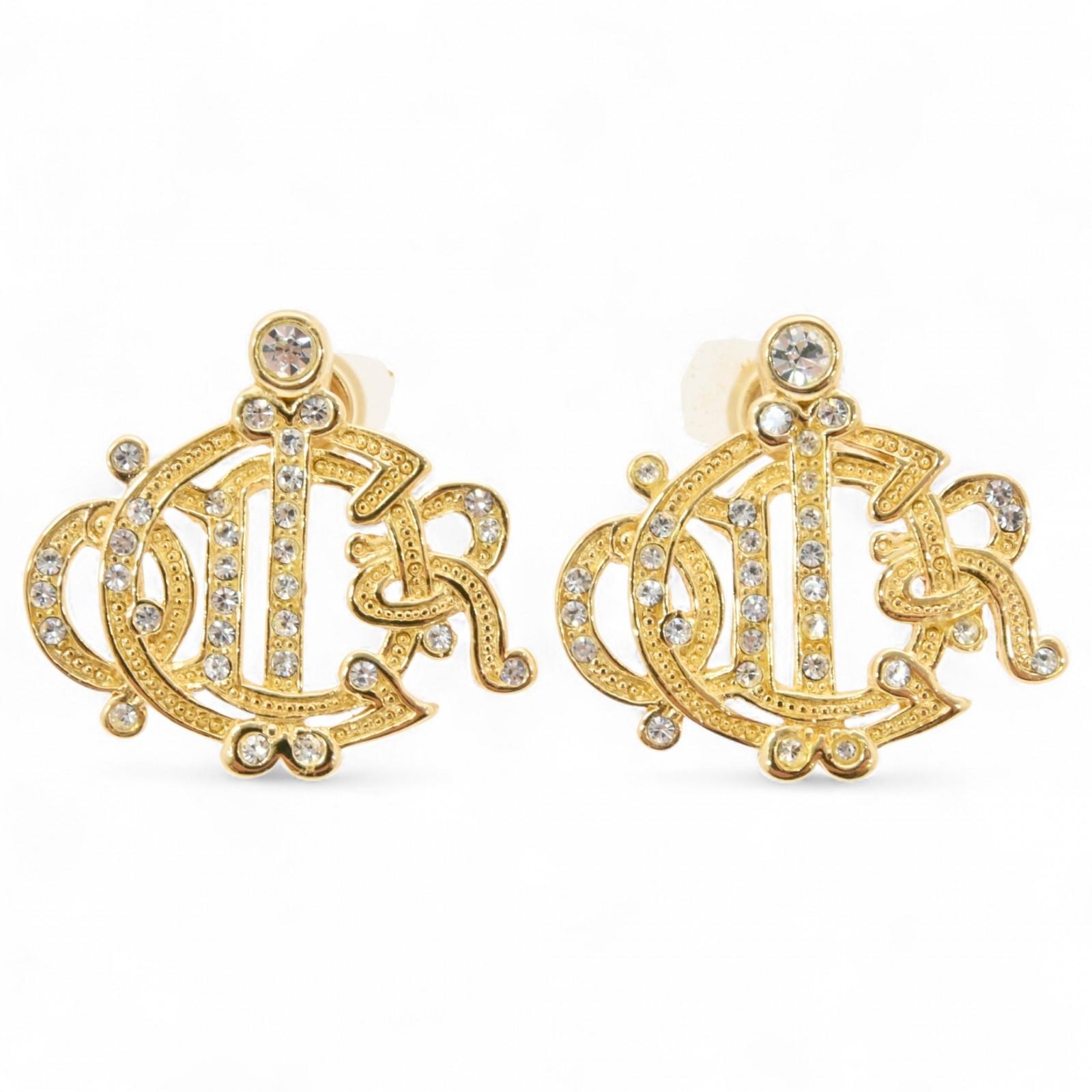

Auth DIOR Emblem Logo Rhinestone Earrings Metal di4409sn