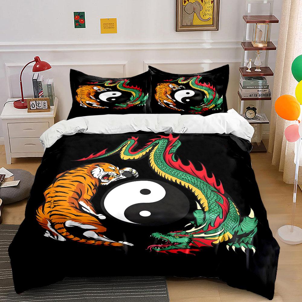 Tiger and dragon encircle yin-yang Print Bedding Set 1 Duvet Cover 2 Pillowcases for Adult and Children Luxury Gift Full Size