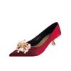 -A Red Wedding Shoes Bridal Shoes Hexiu Wedding Dress Two Wear New Autumn and Summer Crystal Satin