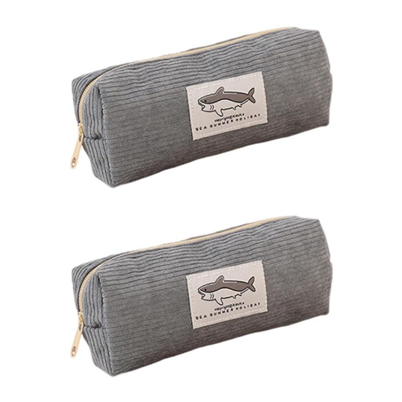 1/2pcs Cute Shark Pencil Case Unisex Korean Style Dirty Corduroy Resistant Storage Bag Girls School Student Supplies Stationery