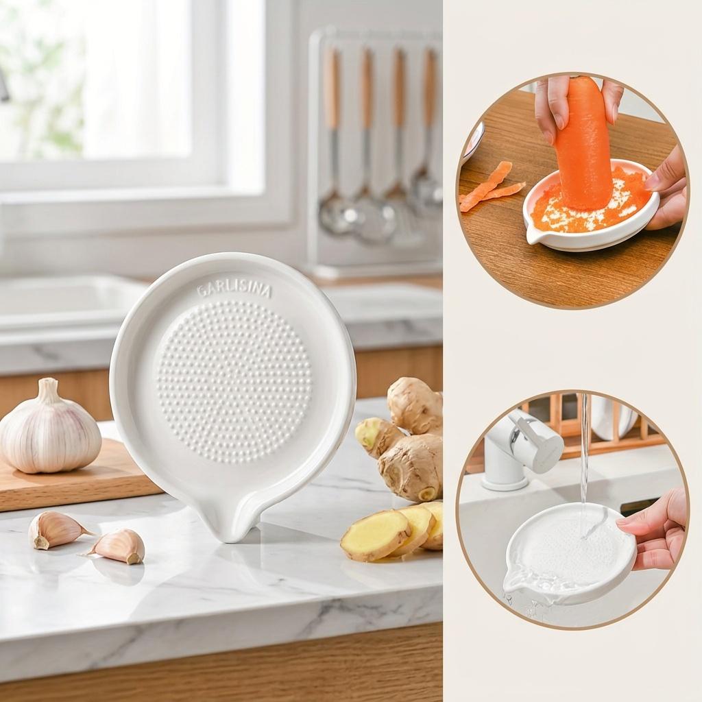 1 Pc White Ceramic Garlic and Ginger Grater Plate for Potato Mash, Vegetable and Fruit Puree, Manual Grinding Dish