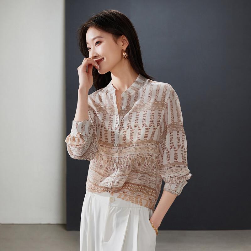 SOFSIL 2026 Spring Retro Geometric Print Silk Blouse L