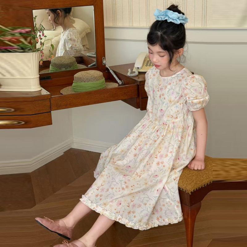 2026 Girls Stylish Floral Cotton Summer Dress 150 cm