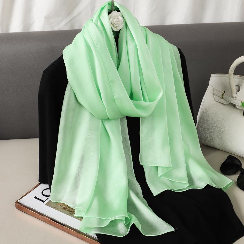 Luxury Brand Summer Solid Pure Silk Scarf Women Long Large Size Soft Wrap and Shawls Bandana Beach Hijab Head Female Foulard