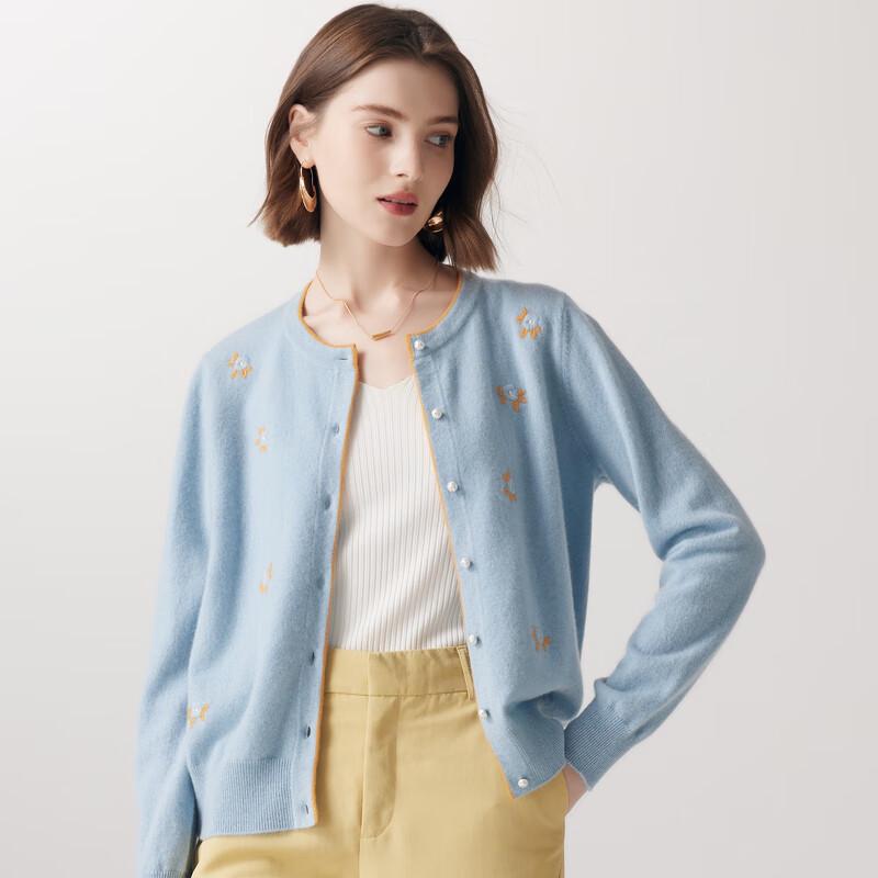 PALUOPO Women's Floral Jacquard Cashmere Cardigan