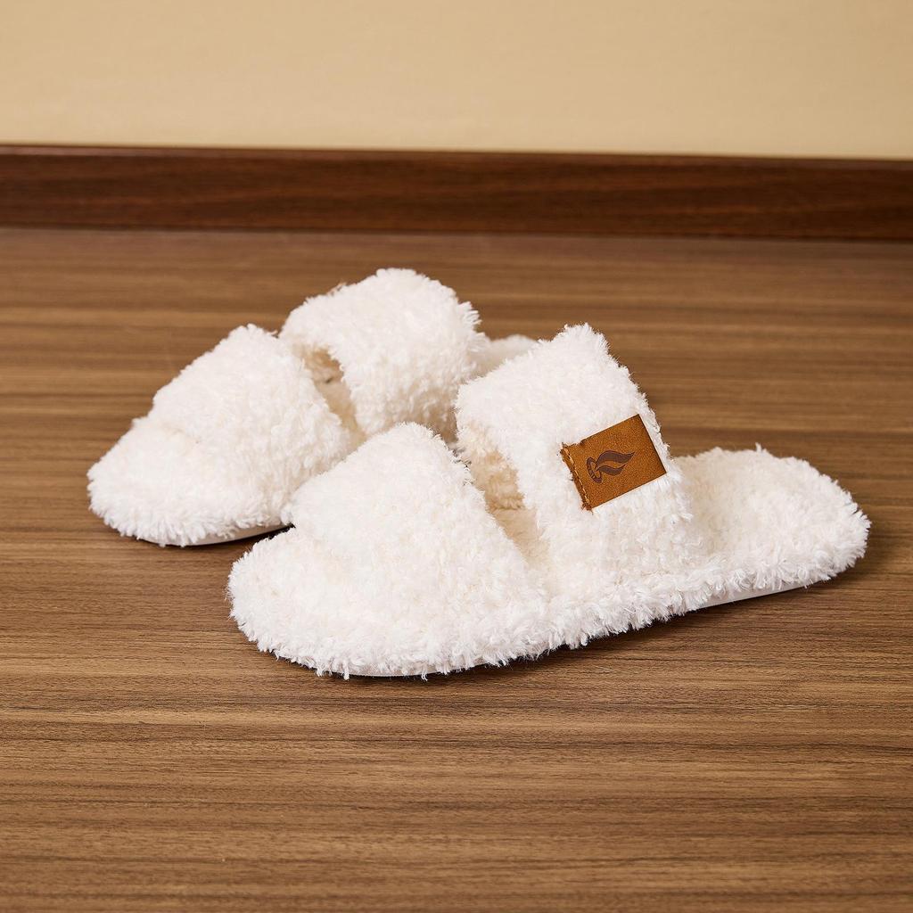 Open-Toe Fuzzy Slippers - Japanese Style, Non-Slip Indoor Cotton, Four Seasons Plush Comfort