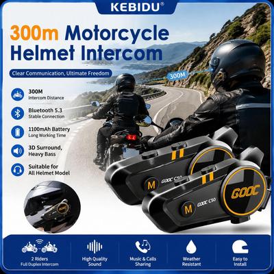 Bluetooth Motorcycle Intercom Helmet Headset BT5.3 Wireless Interphone 300m Intercomunicador Speaker Earphone 3D Surround Bass Stereo HandsFree Call