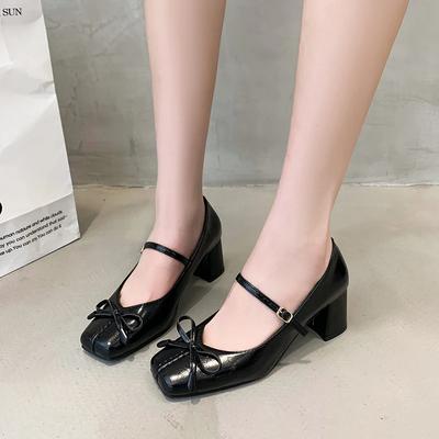 Mode Französisch Reine Farbe High Heels Schuhe Damen Sommer Neu Schleife Temperament Einzelne Schuhe Weiblich Sanfter Stil Vintage Mary Jane Schuhe